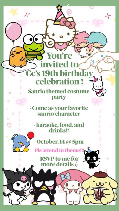 #sanrio #hellokitty #invitation Hello Kitty Birthday Invitations, 7th Birthday Party Ideas, Hello Kitty Birthday Party, Bday Invitations, Girl 2nd Birthday, Hello Kitty Party, Hello Kitty Birthday, 19th Birthday, 14th Birthday