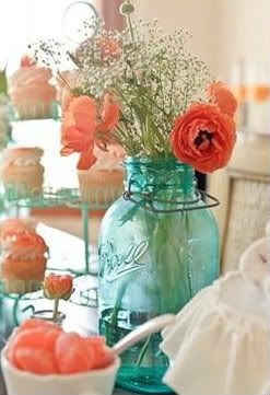 The Perfect Palette: {Party in Peach}: A Palette of Shades of Peach, Aqua + Ivory [Not just for brides - I love this rustic peachy boquet!] Fun Engagement Party, Wedding Turquoise, Turquoise Party, Wedding Ambiance, Orange Baby Shower, Peach Palette, Deco Champetre, Orange Party, Shades Of Peach