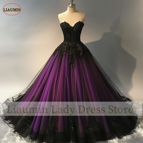 Purple Gothic Prom Dress, Dark Purple Wedding Dress, Dark Purple Ball Gown, Dark Purple Prom Dress, Purple Prom Dresses, Dark Purple Wedding, Gothic Prom, Gothic Prom Dress, Purple Ball Gown