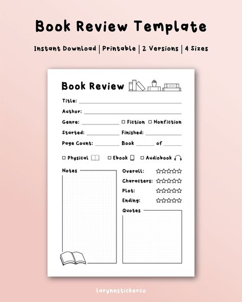 Book Review Template Printable | Reading Tracker | Digital Template | Reading Log | Book Club Printable | Teacher Printable | Book Lovers Book Review Printable, Printable Reading Tracker, Book Review Template, Review Template, Book Reading Journal, Book Log, Reading Tracker, Hole Punches, Writing Challenge