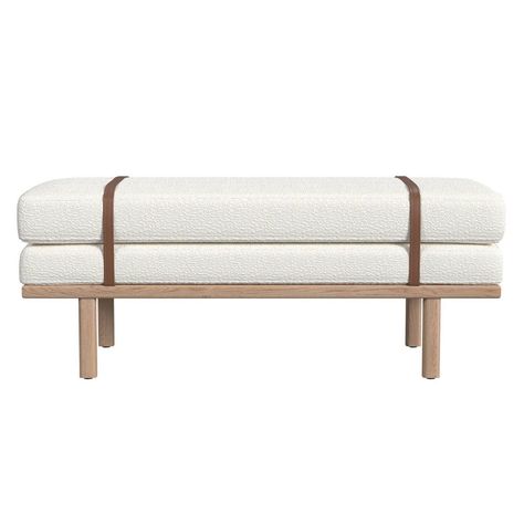 Upholstered Bench Cream Boucle with Base - HomePop | Target Solid Wood Benches, End Of Bed Bench, Metal Bench, Upholstered Storage Bench, Bed Bench, Ottoman Coffee Table, Ottoman Table, Upholstered Storage, Wood Bench