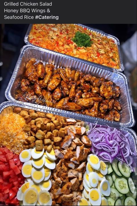 To Go Plates Food Ideas, Food Warmers Buffet Party Ideas, Salad Bar Ideas Party, Color Party Food Ideas, Salad Bar Ideas Buffet, Baby Shower Food Black People, Food In Cups For Party, Boujee Brunch, Soul Food Catering