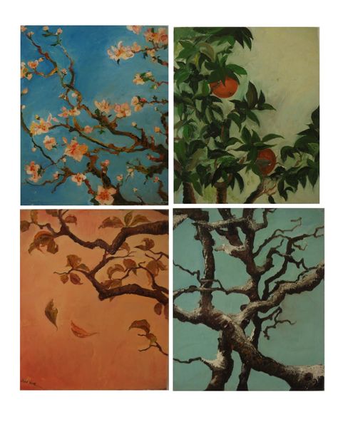 #seasons #wheel of the year Seasons Changing Art, Seasons Artwork, Four Seasons Painting, Four Seasons Art, Sister Art, Gcse Art Sketchbook, Wheel Of The Year, Single Tree, Seasons Art