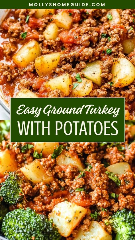 Looking for a delicious and healthy dinner idea? Try making ground turkey with potatoes! This simple yet satisfying dish is packed with flavor and wholesome ingredients. Ground turkey is a lean protein option that pairs perfectly with the comforting taste of potatoes. It's an easy recipe to whip up on busy weeknights or when you're craving a hearty meal. Whether you bake, sauté, or grill the ingredients, your taste buds are in for a treat. Ground Turkey Stuffed Potatoes, Ground Turkey And Potatoes Crockpot, Turkey Ground Meat Recipes Keto, Turkey Meat And Potatoes Recipes, Chicken Or Turkey Recipes, Gluten Free High Iron Recipes, Ground Turkey For Breakfast, Flavorful Ground Turkey Recipes, Recipes That Use Ground Turkey