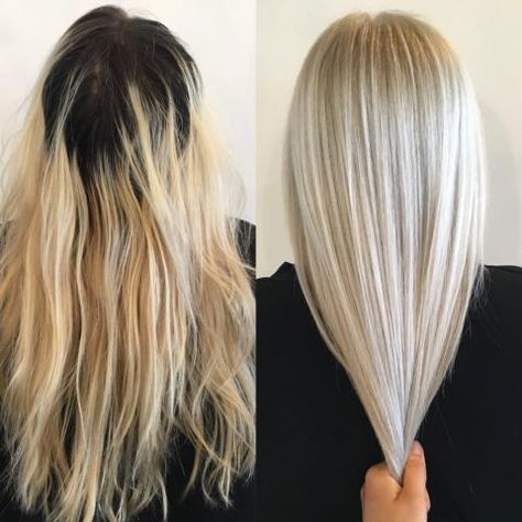 Terra Shapiro (@terrashapiro_atjuansalon) in Sherman Oaks, California, specializes in blondes and color correction. When we saw this correction on Instagram we had to know more.  Here Shapiro shares the how-to for this amazing makeover: Ice Blonde, Straight Hair Cuts, Blonde Roots, Platinum Blonde Hair, Brown Blonde Hair, Long Blonde, Long Blonde Hair, Platinum Blonde, Blonde Hair Color