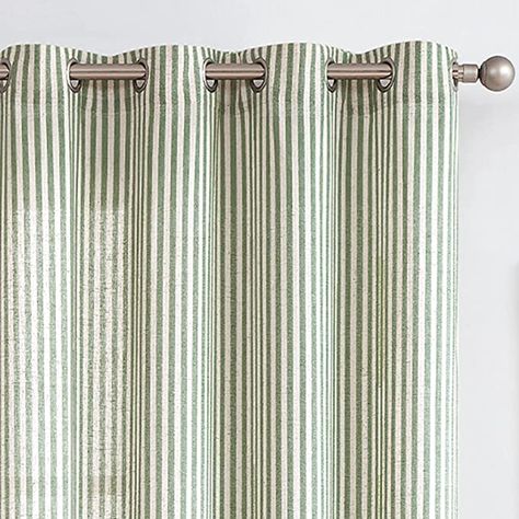 Amazon.com: COLLACT Linen Curtains 84 Inch Length 2 Panels for Living Room Pinstripe Pattern Farmhouse Curtain Green Drapes Rustic Grommet Light Filtering Ticking Striped Window Curtains for Bedroom Sage on Beige : Home & Kitchen Pinstripe Curtains, Light Filtering Window Treatments, Blue Striped Curtains, Curtain Green, Pattern Curtains, Green Drapes, Geometric Curtains, Striped Room, Striped Curtains