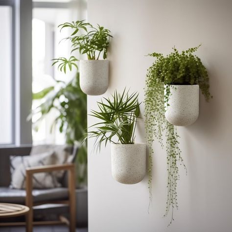 Amazon.com: LA JOLIE MUSE Wall Hanging Planter, Wall Plant Pot for Indoor Plant, Wall Decor, Set of 2, 6 Inch, Weathered Gray : Patio, Lawn & Garden Wall Potted Plants, Half Pots On Wall, Wall Plants Bathroom, Toilet Plants Ideas, Bathroom Plant Wall, Hanging Plants Indoor Ideas, Plant Decor Aesthetic, Plant Bathroom Decor, Wall Planter Diy