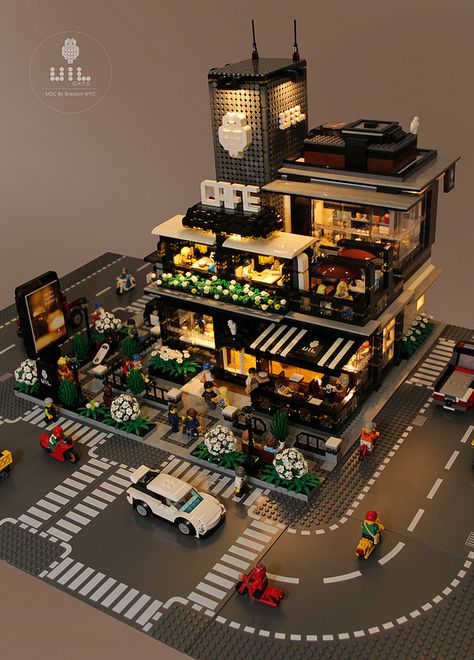 LEGO Modular MOC - UiL Cafe "Mingle with the night" | by wycbrandon | Lego City Inspiration Lego City Build Ideas, Lego City Ideas Buildings, Massive Lego Builds, Lego City Inspiration, Lego City Ideas, Lego Building Ideas, Lego Cities, Lego Modular Buildings, Lego City Moc