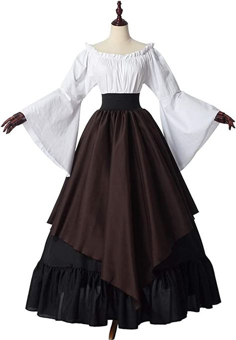 Fantasy Dress Peasant, Mideavel Dresses, Cool Clothes For Women, Medieval Womens Clothing, Midevil Pesant Outfits, Dark Medieval Dress, Medieval Dress Design, Peasant Outfit Medieval, Mid Evil Dress