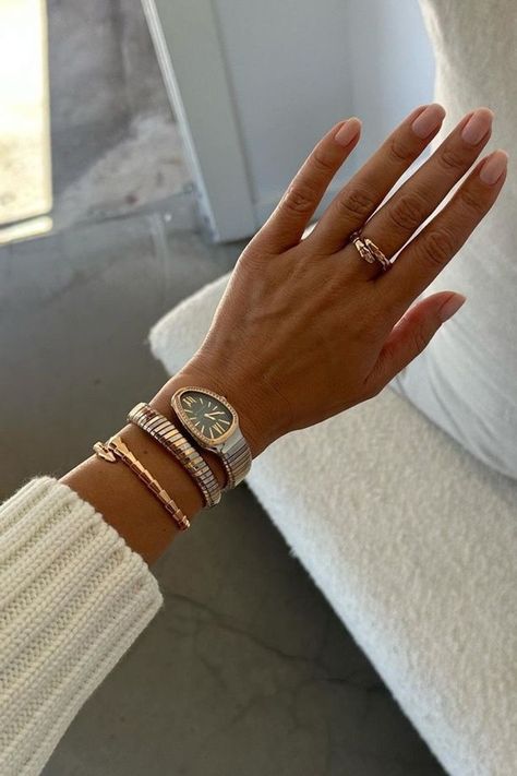 in athleisure till 2024 — but dressing it up with @bulgari. follow me on instagram for style inspiration, luxury fashion, travel diaries and more! | Marianna Hewitt Bvlgari Serpenti Watch Outfit, Bracelet Stack With Watch, Marianna Hewitt, Bvlgari Serpenti, Travel Diaries, Luxe Jewelry, Classy Jewelry, Jewelry Lookbook, Stacked Jewelry