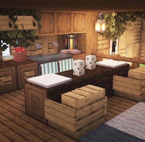 Who doesnt love an adorable kitchen in minecraft?? #aesthetic #kitchen #wallpaper #cozy #cozyhome #cottagecore #repost #tutorial #ad #youtube Cute Minecraft House Decor Ideas, Cute Minecraft House Interior, Cute Interior Design Minecraft, Small Minecraft House Interior, Minecraft House Interiors, Cute Minecraft Bedroom Ideas, Minecraft Crafting Room, Minecraft Cafe Interior, Simple Cute Minecraft Houses