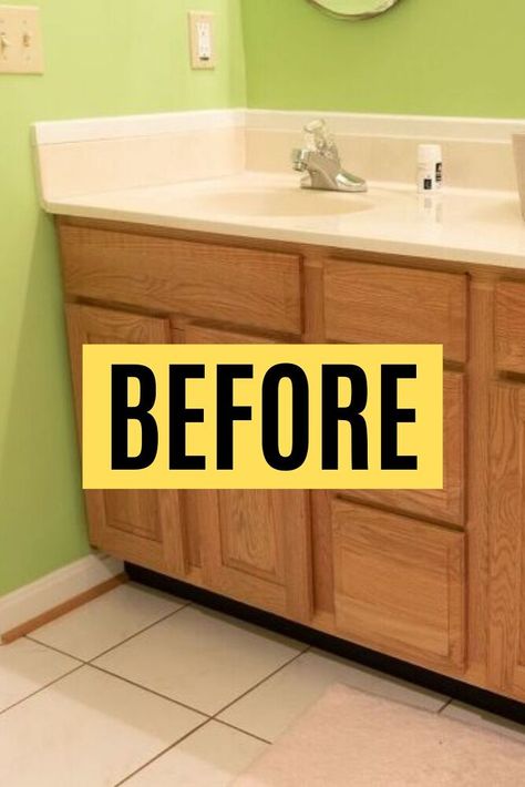 Inexpensive Update For a Builder Grade bathroom cabinet. bathroom cabinet makeover paint before and after inspiration. Make over a bathroom cabinet on a budget with this easy bathroom vanity update tutorial. Cabinet Makeover Paint, Bathrooms Inspiration Modern, Bathroom Vanity Update, Painting Bathroom Countertops, Vanity Update, Bathrooms Vanity, Builder Grade Bathroom, Bathroom Cabinet Makeover, Bathroom Cabinet Colors