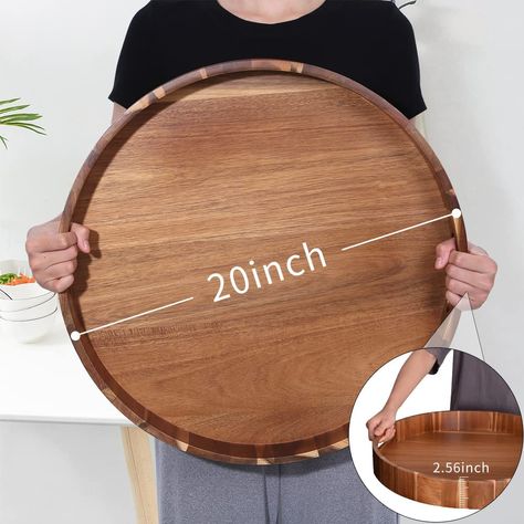 Large Round Ottoman Tray, Large Round Charcuterie Board, Round Serving Tray Wood, Round Ottoman Tray, Wooden Tray Decor, Living Room Tray, Georgia Living, Round Charcuterie Board, Large Round Ottoman