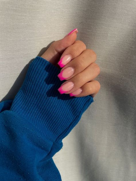 Hot Pink Coffin French Tip, Hot Pink French Acrylic Nails, Pink French Nails Coffin, Pink Coffin French Tip, Pink French Tip Nails Coffin, Pink Summer Acrylic Nails, Neon Pink French Tips, Bright Pink French Tip Nails, Hot Pink French Nails