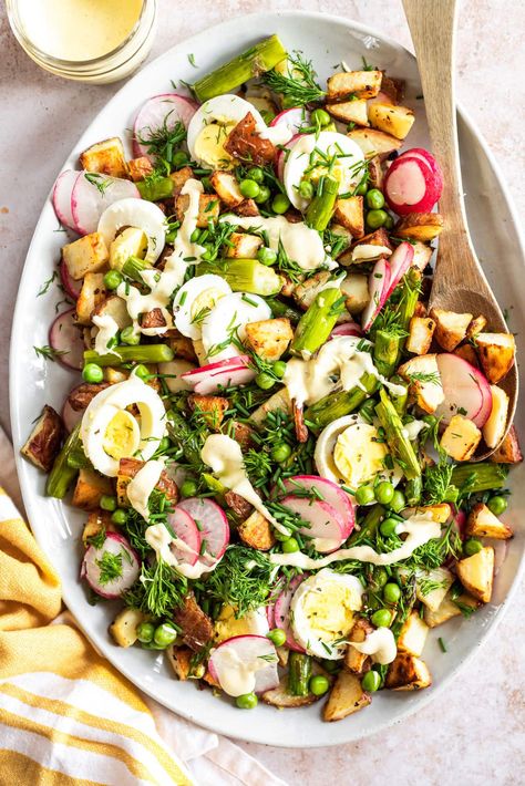 Asparagus Potato, Potato Asparagus, Salad With Avocado Dressing, Asparagus Salad Recipe, Spring Potato, Italian Tuna, Potatoes Asparagus, Avocado Salad Dressing, Radish Greens