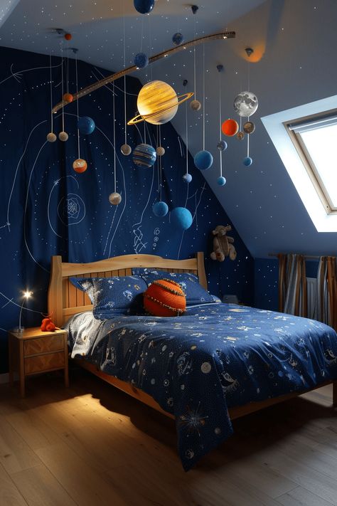 37+ Celestial Bedroom Aesthetic Ideas Solar System Mobile Projects For Kids, Solar System Decorations, Space Bedroom Aesthetic, Kids Room Space Theme, Girls Space Bedroom, Bedroom Ideas Space, Celestial Bedroom Aesthetic, Toddler Space Room, Science Bedroom Decor