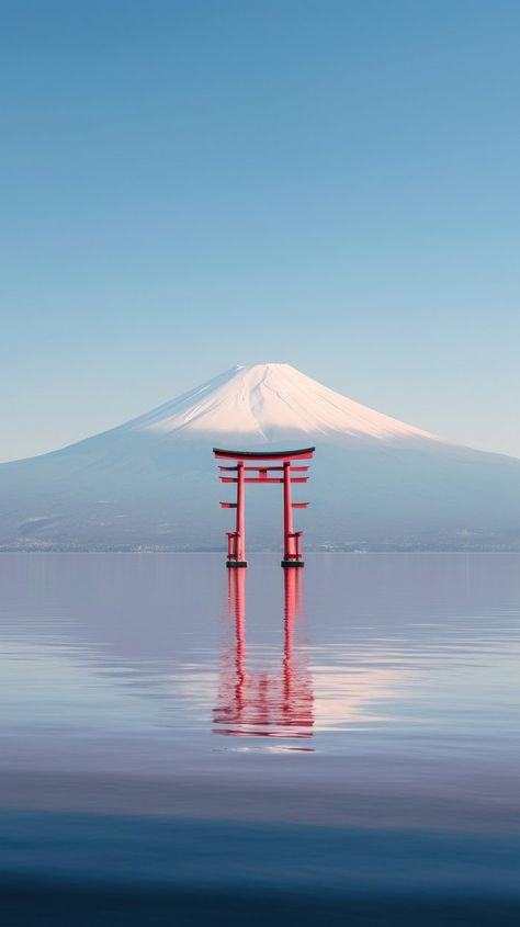 Torii lake fuji mountain sunset | Premium Photo - rawpixel Japan Landscape Aesthetic, Fuji Mountain Wallpapers, Torii Gate Wallpapers, Japan Asthetics Photos, Japan Background Aesthetic, Japan Scenery Aesthetic, Japan Nature Aesthetic, Nature Sky Wallpaper, Fuji Wallpaper