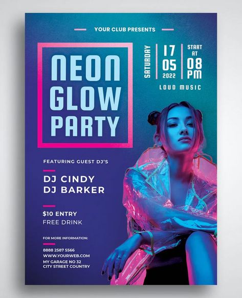 Neon Magazine Layout, Neon Party Poster, Neon Poster Design, Party Banner Design, Dj Poster, Fest Poster, Cover Post, Neon Poster, Creative Collaboration