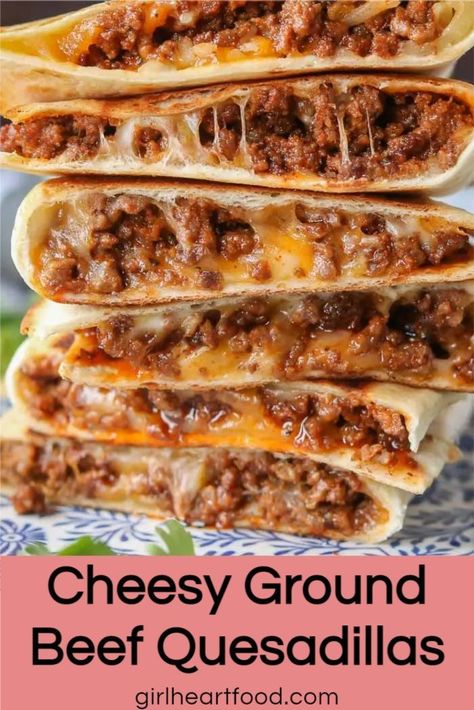 Taco Beef, Ground Beef Quesadillas, Beef Ideas, Quesadilla Recipes Easy, Cheesy Ground Beef, Beef Crockpot, Beef Appetizers, Beef Quesadillas, Beef Casseroles