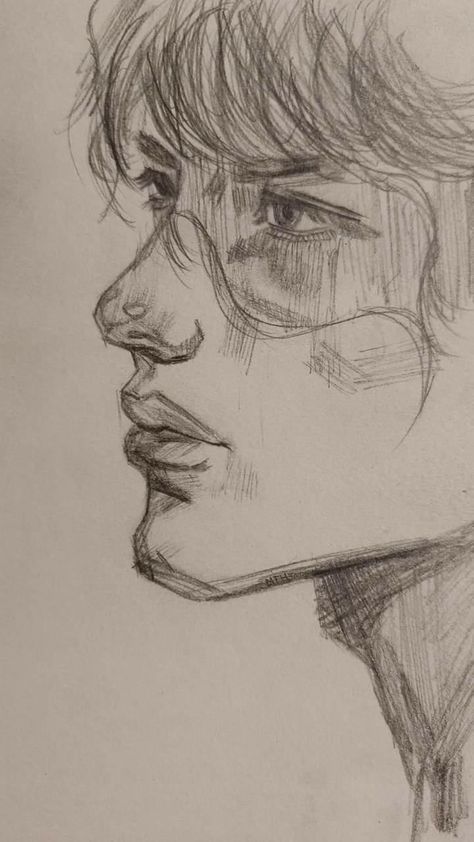 Guy Side View Drawing, Animation Drawing Sketches Easy, Sharp Drawing Style, Male Form Drawing, Face Porpotion Reference Drawing, Character Posing Reference, Dnd Character Sketch, Face Drawing Grid, Anime Man Drawing Sketch