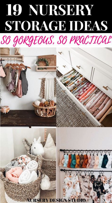 19 NURSERY STORAGE IDEAS SO GORGEOUS Rv Nursery, Nursery Storage Ideas, Clothes Organization Small Space, Baby Girl Nursery Ideas, Nursery Room Decor Girl, Baby Room Closet, Small Space Nursery, Planning Life, Nursery Idea