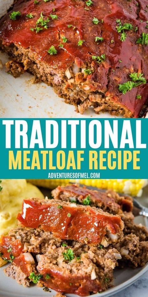 How to make the most amazing traditional meatloaf recipe with beef, bread crumbs, and an easy homemade sauce. Classic, nourishing comfort food at its best. #traditionalrecipes #meatloaf #beefrecipes #comfortfood #dinnerideas Meatloaf Recipes Bread Crumbs, Easy Meatloaf Recipe With Bread Crumbs, Classic Meatloaf Recipes, Meatloaf With Breadcrumbs, Meatloaf Recipe 1lb Ground Beef, Beef Bread, Recipe With Beef, Traditional Meatloaf Recipes, Bread Crumbs Recipe