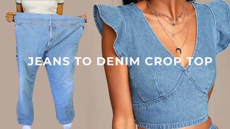 Diy Denim Top, Jeans Upcycle, Ropa Upcycling, Diy Denim, Diy Jeans, Upcycle Clothes Diy, Diy Tops, Diy Vetement, Denim Crop Top