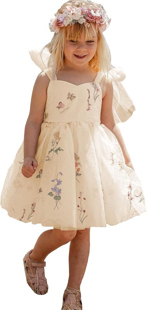 Amazon.com: JISISANG Elegant Floral Embroidered Tulle Boho Flower Girls Dress for Wedding Kids Bow-Knot Princess Pageant Boho Summer Spring Swing Dress Champagne 06: Clothing, Shoes & Jewelry Short Tulle Skirt, Champagne Flower Girl, Boho Flower Girl, Satin Flower Girl Dress, Floral Embroidery Dress, Cheap Party Dresses, Girls Floral Dress, Party Dresses Online, Princess Ball Gowns