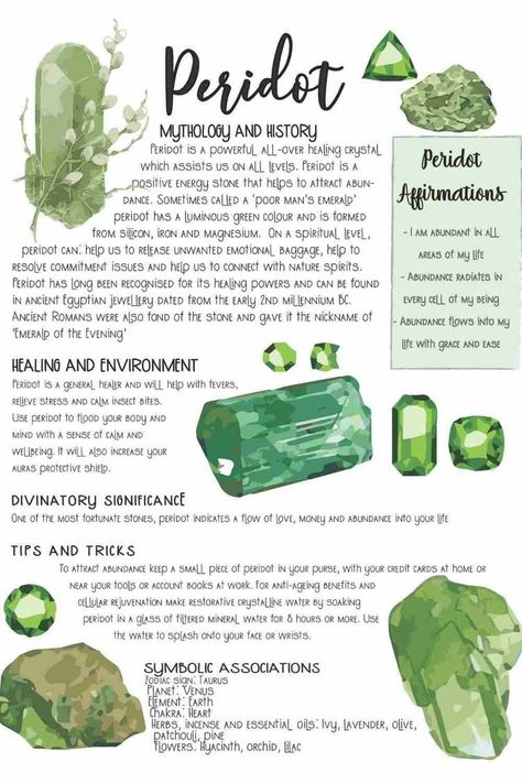 Peridot Stone Meaning, How To Connect With Nature, Crystal Journal Ideas, Crystal Notes, Peridot Meaning, Crystal Journal, Egyptian Jewellery, Crystal Book, Book Of Shadows Pages