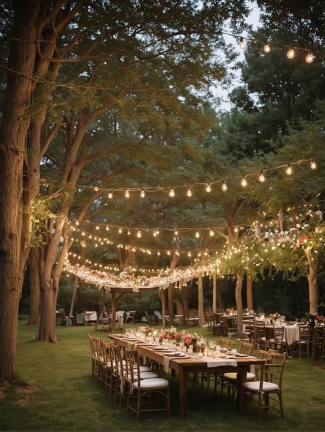 39 Enchanting Backyard Wedding Ideas for Your Perfect Day - Peak Patio Life Bistro Lights Backyard Wedding, Outdoor Earthy Wedding, Elopement Ideas Backyard, Backyard Wedding Renewal Ideas, Rustic Backyard Reception, Forest Backyard Wedding, Magical Backyard Wedding, Small Cabin Wedding Ideas, Outside Backyard Wedding Ideas