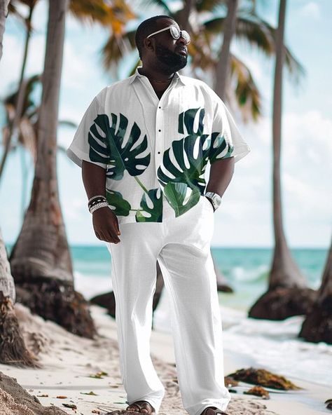 High quality product exactly as shown on image. Black is not painted patterns are sewn onto kardigan. Trendy Male Outfits Summer, Beach Wear For Men Outfits, Male Hawaiian Outfit, All White Male Outfit, Unique Shirt Designs For Men, Caribbean Outfits Men, Beach Club Outfit Men, Jamaica Outfits Men, Men’s Clothing Beach