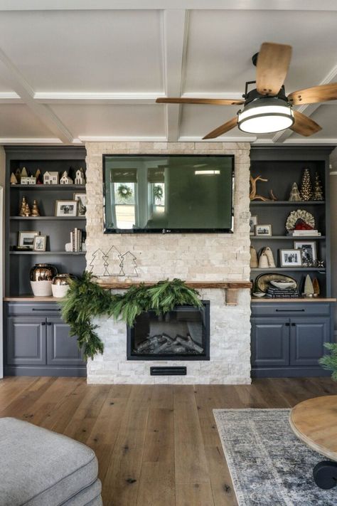 35 Fireplace With Built Ins On Both Sides Ideas For Decor Built In Cabinets Living Room, Brick Fireplace Wall, Fireplace Bookcase, Fireplace Accent Walls, Office With Fireplace, Fireplace Feature Wall, Fireplace Bookshelves, Living Room Fireplace, Living Room Transformation