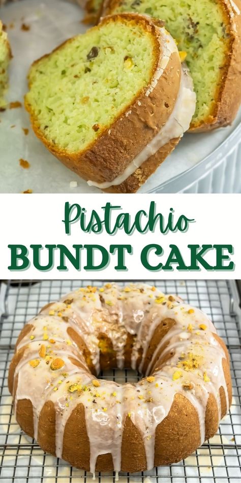 Indulge in the rich, nutty flavor of this Pistachio Bundt Cake! Made with a few simple ingredients like cake mix, pudding mix, and chopped pistachios, this dessert is a breeze to make yet delivers a decadent taste. The moist and flavorful cake is perfect for any occasion, whether you're entertaining guests or simply treating yourself. Drizzle with a sweet glaze and sprinkle with extra pistachios for a stunning presentation. Enjoy a slice of goodness with this easy Pistachio Bundt Cake recipe! Pecans Desserts, Pistachio Glaze, Pistachio Bundt Cake, Pistachio Pudding Cake, Pistachio Cake Recipe, Bundt Recipes, Pistachio Dessert, Pistachio Recipes, Bundt Cake Recipe