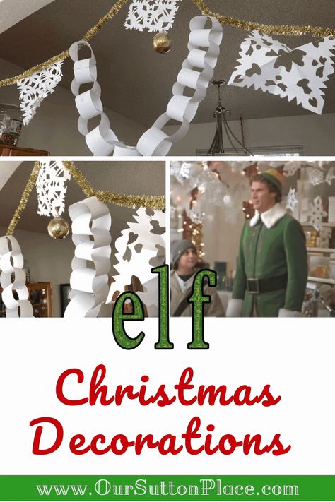 Elf Movie Decorations, Elf Movie Party, Movie Decorations, Elf Themed Christmas Party, Diy Elf, Elf Christmas Decorations, Movie Christmas, Christmas Movie Night, Elf Decorations