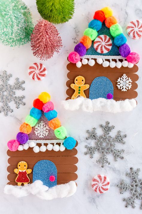 Popsicle Stick Gingerbread House, Made To Be A Momma, December Crafts, Preschool Christmas Crafts, Toddler Arts And Crafts, Christmas Arts And Crafts, Festive Crafts, Recipes Sweet, Winter Crafts For Kids