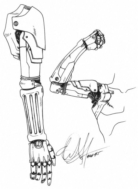 Prothestic Arm, Prosthetic Arm Concept Art, How To Draw Robots, Automail Arm, Mecha Drawing, Prosthetic Arm, Arm Drawing, Robot Hand, Mechanical Arm