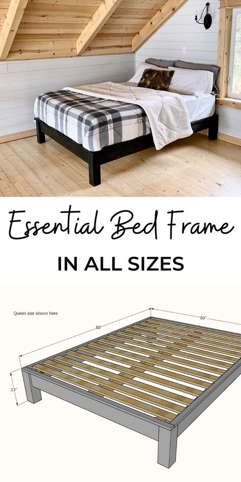 Build A Bed Frame Diy Queen Size, Diy Bed Frames Queen, King Bed Frame No Box Spring, Wooden Bed Frame Diy How To Build, Simple Platform Bed Diy, Simple King Bed Frame Diy, 2x4 Bed Frame Diy, Diy Simple Bed Frame, Diy Wood Bed Frame King