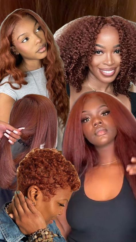 hair color inspiration auburn reddish brown copper cinnamon Copper Reddish Brown Hair, Hair Color Ginger Brown, Black Women Auburn Hair, Amber Color Hair, Auburn Hair Color On Black Women Natural, Gingerish Brown Hair, Copper Red And Blonde Hair, Copper Curly Hair Black Women, Reddish Brown Hair Black Women