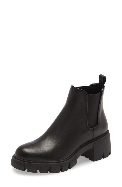 PRICES MAY VARY. Steve Madden Womens Women's heeled ankle boot Lug sole and knit fabric material elevate this ankle boot Back pull tab and stretch material for easy on and off Approximately 2.25" chunky heel Cc Shoes, Womens Black Booties, All Nike Shoes, Chelsea Boots Women, Chunky Heels Boots, Black Chelsea Boots, Vegan Shoes, Boots Women, Dream Shoes