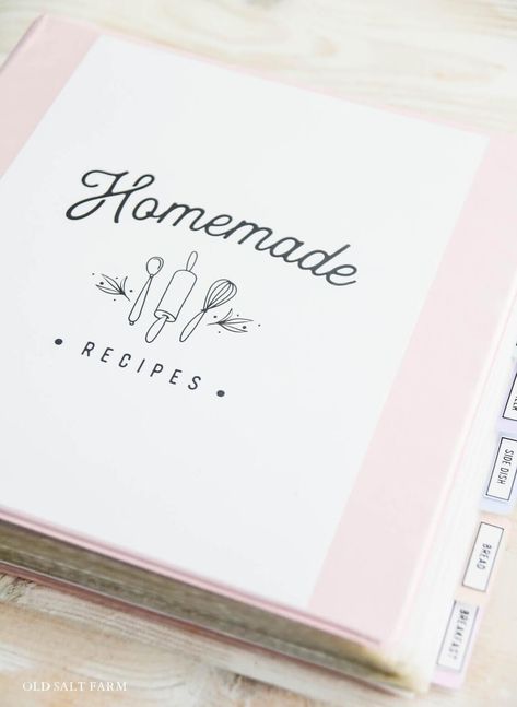 Organizing your recipes is super easy with a DIY Recipe Book Binder! FREE printables included, along with a step-by-step tutorial. Homemaking Binder Free Printables, Preschool Cookbook Template, Making Recipe Books, Homemade Cookbook Templates, Homemade Recipe Book Diy Family Cookbooks, Recipe Dividers Free Printable, Make Your Own Recipe Book, Recipes Book Diy, Cooking Book Ideas