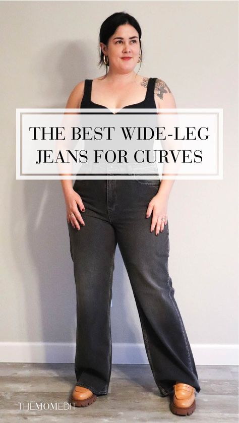 How To Style Wide Leg Black Jeans, Best Midsize Jeans, Mid Size Baggy Jeans Outfit, Wide Leg Pants Outfit Apple Shape, Loose Wide Leg Jeans Outfit, Best Jeans For Midsize Women, Wide Leg Jeans Outfit Winter Plus Size, How To Style Wide Leg Jeans Plus Size, Fall Fashion Midsize Women