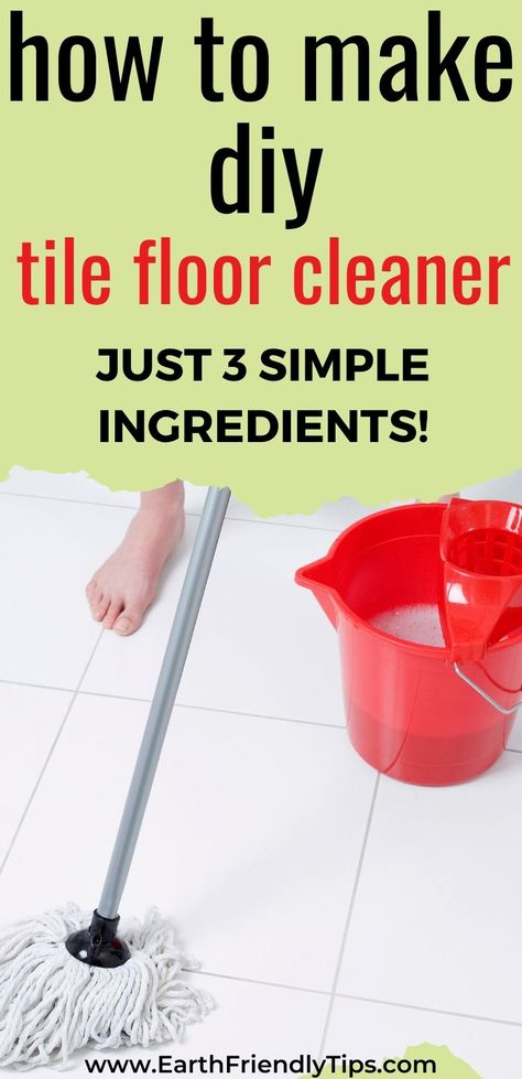 You can get your tile floors naturally clean when you learn how to make this DIY tile floor cleaner. This homemade tile floor cleaner only requires three simple and natural ingredients for a safe and non-toxic green clean. #ecofriendly #natural #cleaning #DIY #homemade How To Deep Clean Kitchen Floors, Streak Free Floor Cleaner Diy, All Natural Mopping Solution, Mop Tile Floor Best Way To, Homemade Natural Floor Cleaner, Floor Cleaner With Castile Soap, Organic Floor Cleaner, Diy Tile Cleaner Floor, Best Floor Cleaner For Tile