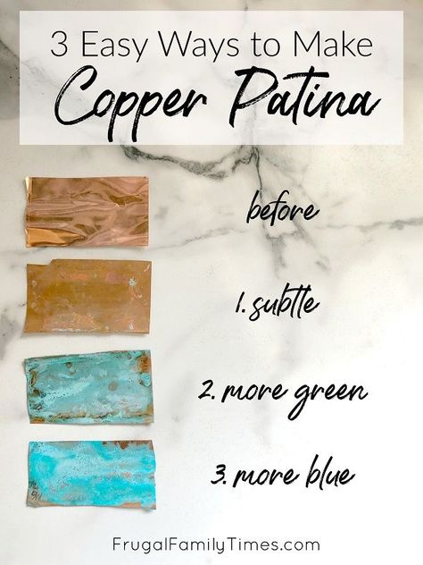 Copper Painting Ideas, How To Make Copper Look Aged, Brass Patina Diy, Diy Patina Paint, How To Patina Metal, Copper Patina Color Palette, Cooper Patina Diy, Copper Sheets Projects, How To Oxidize Copper