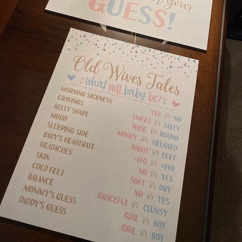 Old Wives Tales Printable Sign Gender Reveal Decorations | Etsy Gender Poster, Old Wives Tales Gender, Old Wives Tales, Old Wives Tale, Wives Tales, Gender Reveal Party Invitations, Gender Reveal Decorations, Baby Gender Reveal Party, Baby Gender Reveal