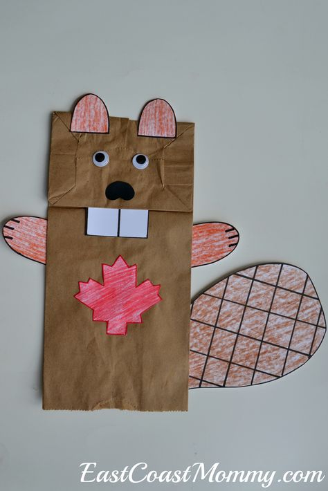 Beaver Paper Bag Puppet, Canada Crafts For Toddlers, Paper Bag Beaver Craft, Canada Theme Preschool, Canada Activities For Preschool, Canada Day Preschool Crafts, Canada Day Kids Crafts, Paper Bag Arts And Crafts, Canada Day Preschool Activities