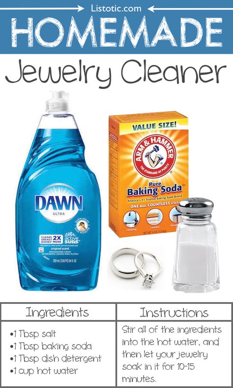 Household Cleaning Tips, Home Made Jewelry, Homemade Jewelry Cleaner, Homemade Cleaners, Homemade Cleaning, Body Chains, Homemade Cleaning Products, Natural Cleaners, Diy Cleaners