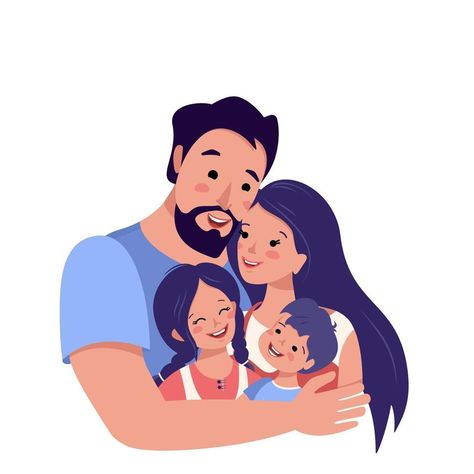 Family Hug Illustration, Happy Family Cartoon, Mother Daughter And Son, Family Hugging, Family Vector Illustration, Family Animation, International Family Day, Hugging Drawing, Illustrated Family Portrait