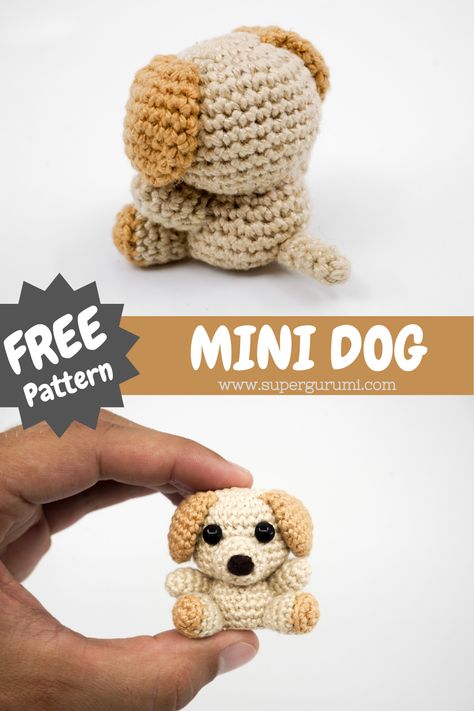 Free Mini Dog Crochet Pattern by Supergurumi. If you also always wanted to have a cute little dog at home, crochet your new best friend now. Get the free pattern on the Website. #amigurumi #crochet #crochetpattern #dog #crochetdog Free Dog Patterns Crochet, Free Crochet Dog Hat Patterns For Kids, Crochet Goldendoodle Pattern Free, Tiny Dog Crochet Pattern, Maltese Crochet Pattern Free, Mini Balloon Dog Crochet Pattern Free, Small Dog Crochet Patterns Free, Amigurumi Dog Free Pattern Puppies, Mini Puppy Crochet Pattern Free