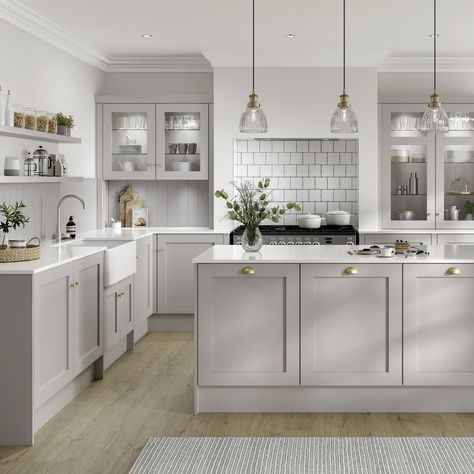 Dove Grey Kitchen, Grey Shaker Kitchen, Серая Кухня, Grey Kitchen Designs, Open Plan Kitchen Dining, Kabinet Dapur, Kitchen Cabinet Styles, 아파트 인테리어, Grey Kitchen Cabinets