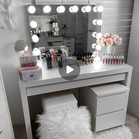 Dressing Room Table Ideas, Malm Vanity Hack, Malm Dressing Table Organization, Ikea Bedside Drawers, Malm Vanity Ideas, Dressing Table Ideas Ikea, Ikea Makeup Vanity Hack, Ikea Malm Makeup Table, Ikea Malm Vanity Hack